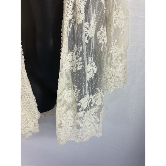 Sundance Cream Open Front Crochet duster‎ Lace Cardigan bell sleeve size XS - Picture 3 of 9